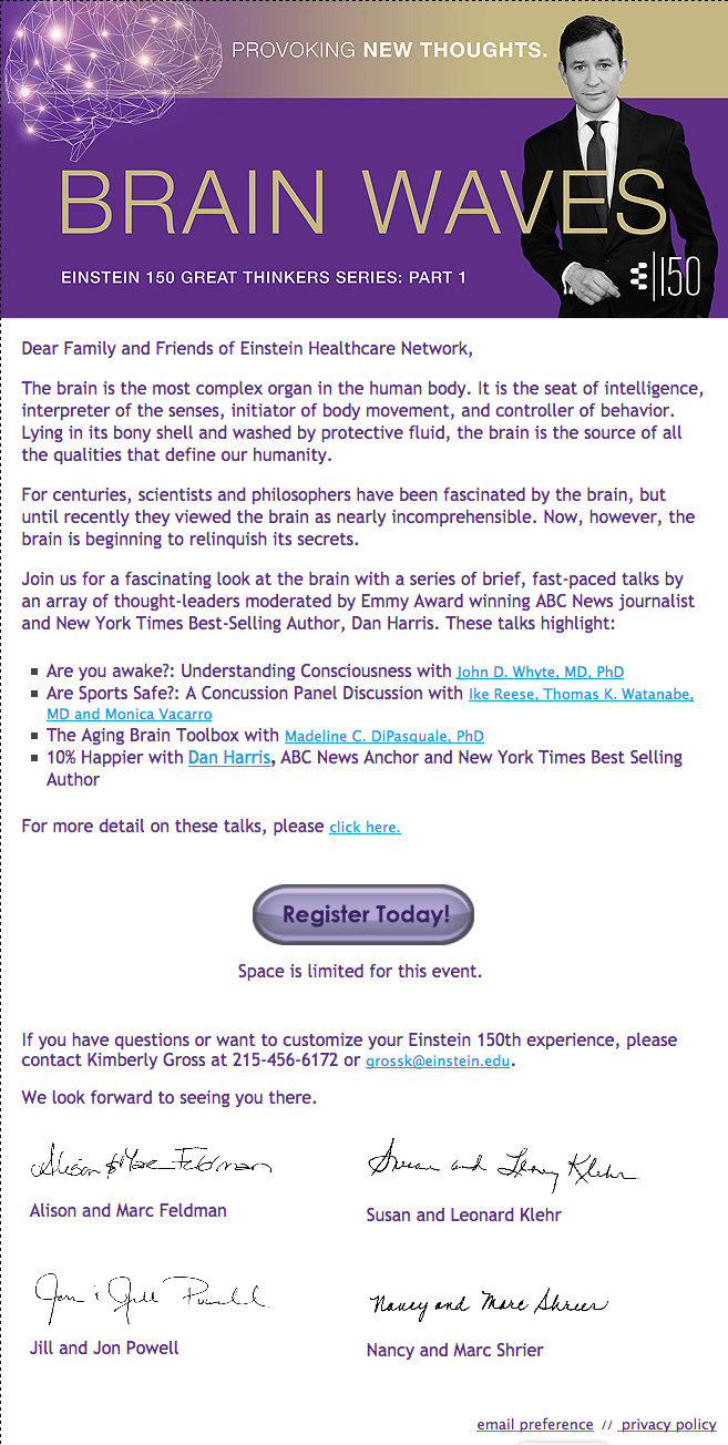 Brainwaves Invitation webpage Einstein Healthcare Network